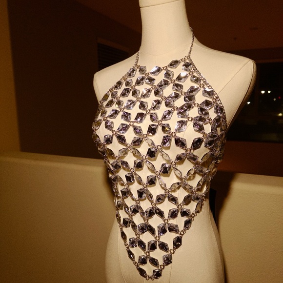 Silver Rhinestone Chainmail Halter Top - Picture 3 of 3